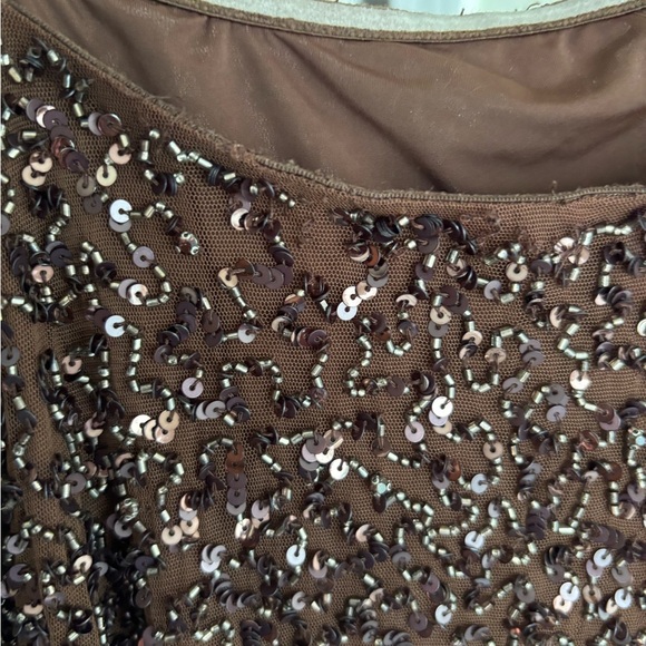 Retrofête Brown Sequin Spaghetti Strap Mini Dress Size L Side Zipper Fully Lined - Picture 10 of 13